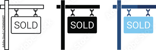 Real Estate Sold Sign Icon Set Property Sale Board Vector Illustration
