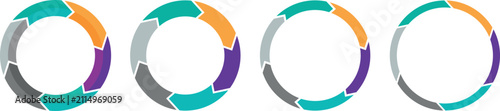 Circle arrows diagram icon set. Colorful pie chart diagram. Circle division infographic icon. Template for cycle diagram, graph presentation.