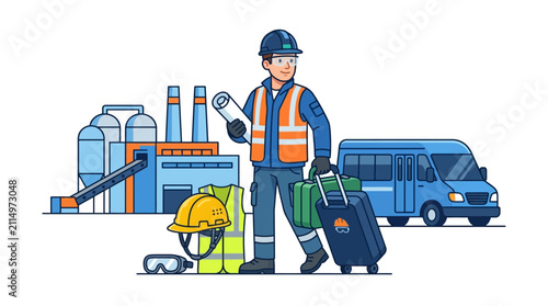 Professional Traveler Preparing for Industrial Site Safety Concept Graphic