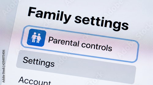 Family settings menu displaying parental controls button on a digital screen for modern household safety management