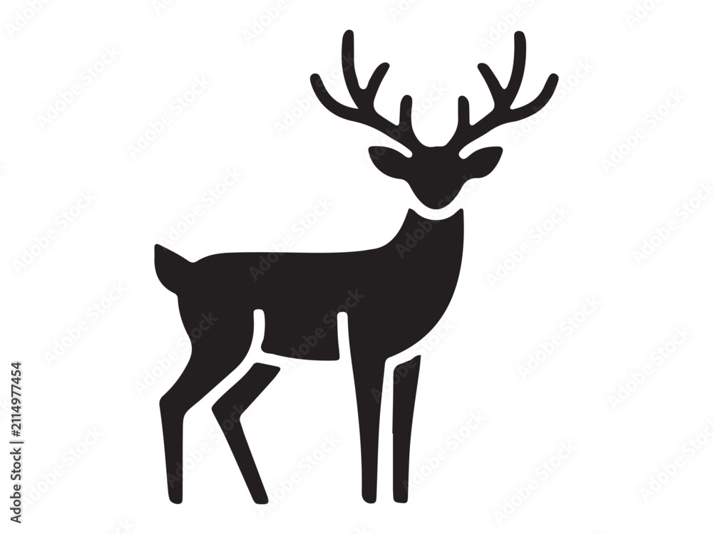 Fototapeta premium Majestic deer silhouette vector illustration in clean black style, perfect for wildlife, hunting, forest, outdoor adventure, nature branding, and rustic logo designs.