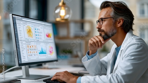 Doctor Reviewing AI Assisted Patient Records in Modern Clinic
