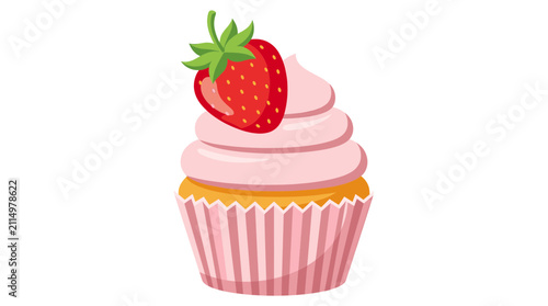Pixel art strawberry cupcake with pink frosting, retro gaming snack asset for digital games, bakery
