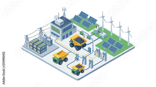 Isometric Mining Facility Using Wind And Solar Renewable Energy