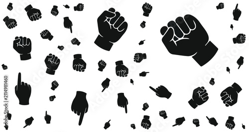 Bild auf Leinwand diverse group of raised fists representing unity and strength in black silhouett