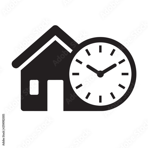 House and clock icon representing real estate time. Property deadline or mortgage concept.