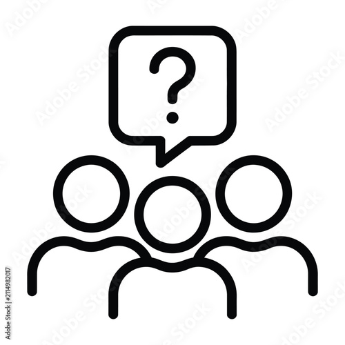 Fotografie Three people discussing a question in a speech bubble icon