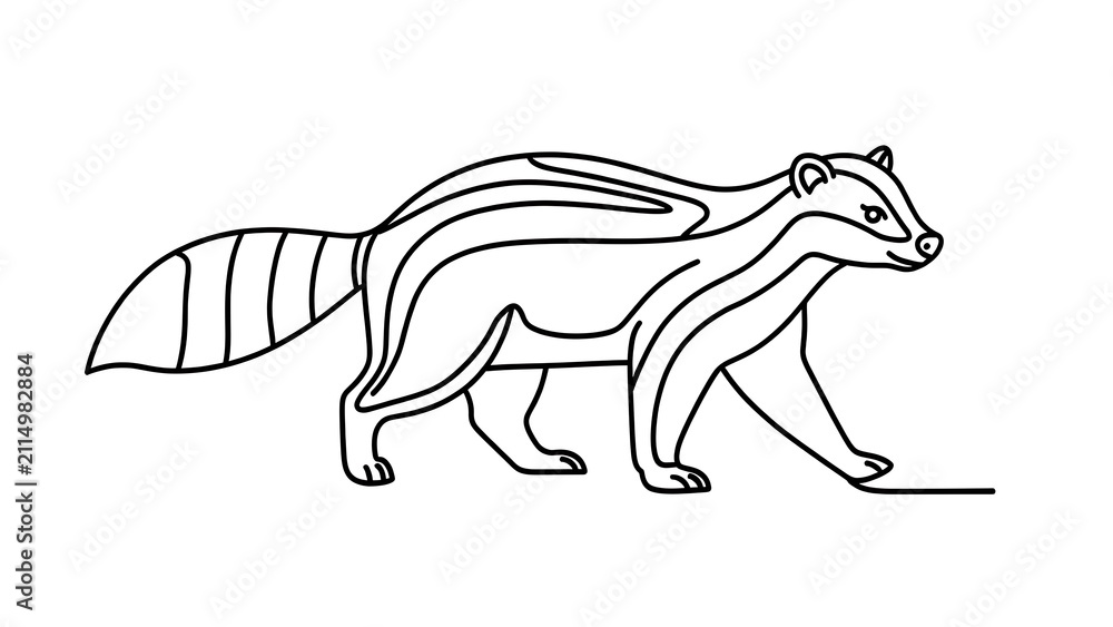 Fototapeta premium Badger line art illustration white background.