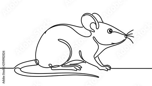 Simple line drawing of a mouse white background.