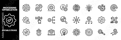 Fotografía Processing Optimization Workflow icon set.