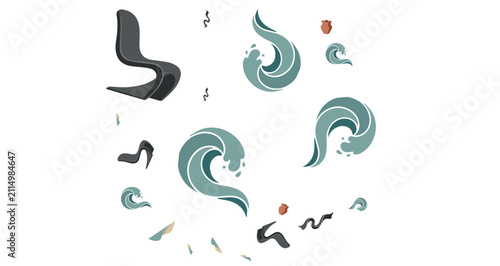 Canvastavla abstract swirling shapes in shades of teal and gray with dynamic flowing lines a