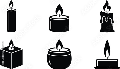 Cuadro en lienzo Vector silhouettes of candles in varied artistic styles, including cylindrical,