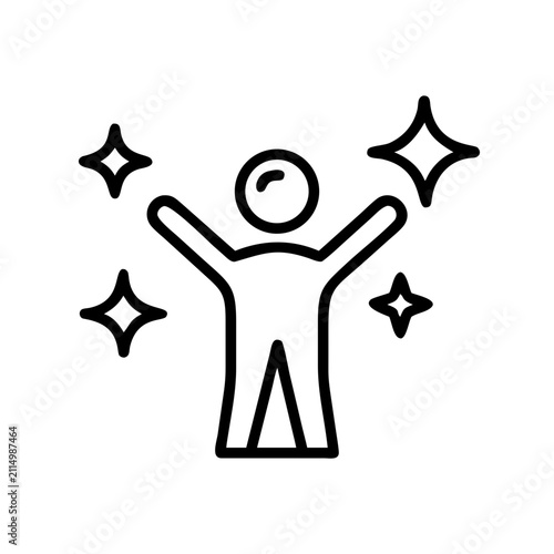 Happy person icon, flat design outline, celebrate success symbol.
