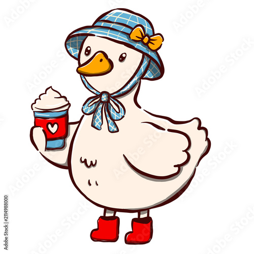 Cute Cartoon Duck Holding a Cup of Ice Cream in Summer Outfit