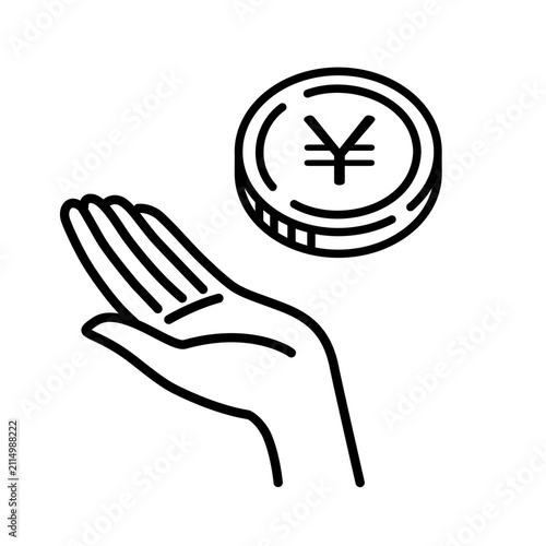 左手のひらの上に円のコインがあるイラスト