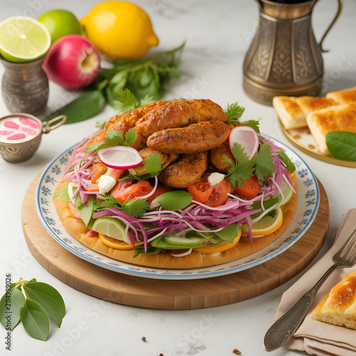 Grilled Chicken Flatbread with Fresh Vegetables and Herbs