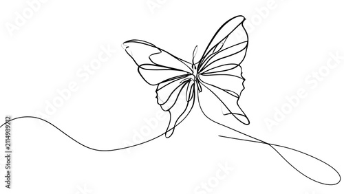 Minimalist butterfly line art on white background.