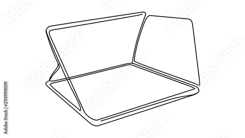 Minimalist wireframe laptop on white background.