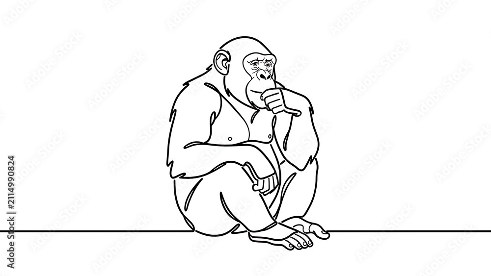 Obraz premium Thinking gorilla illustration on white background.