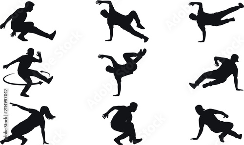 Foto Breakdance Silhouette Collection with B-Boy and B-Girl Freestyle Poses, Hip Hop