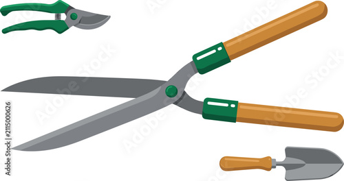 Obraz na plátne Gardening Tools Vector Illustration Set Featuring Hedge Shears Pruning Secateurs