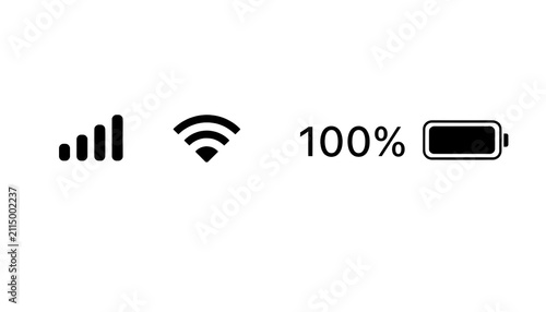 Mobile interface top bar icon set. iPhone ios notification bar includes: battery, wifi, signal icons
