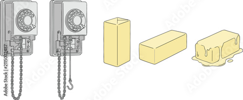 Konstfotografi Vintage Payphone with Pull Chain and Butter Stick Evolution Vector Illustration