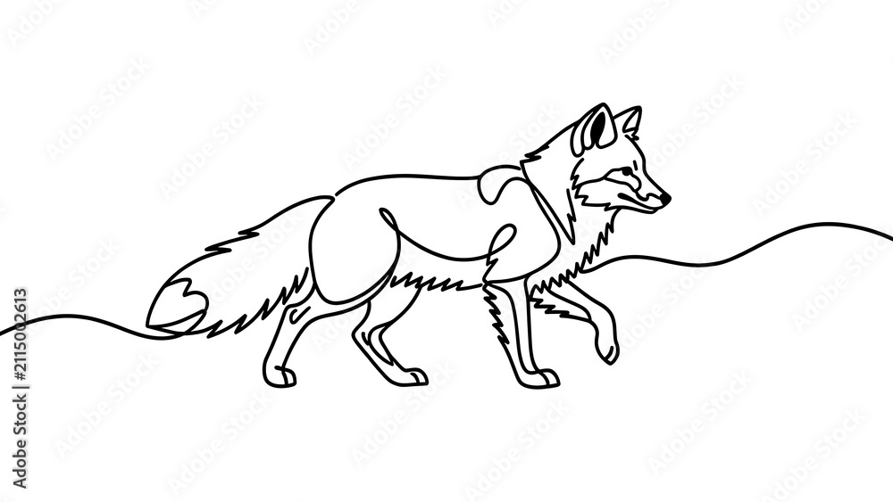 Obraz premium Fox line art illustration on white background.