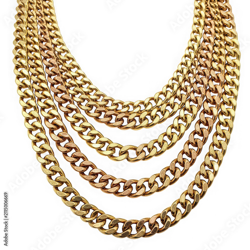 Stacked golden and rose gold curb chains transparent background