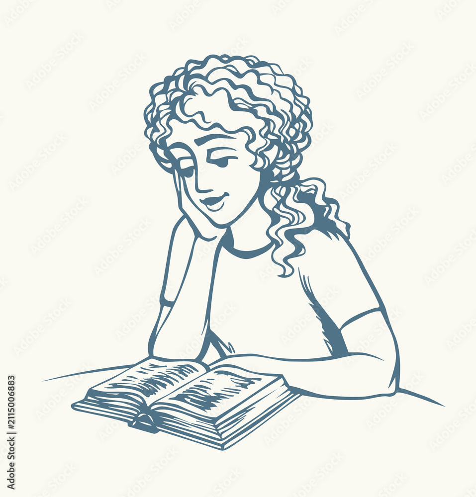 Fototapeta premium Vector drawing. Girl reading a book