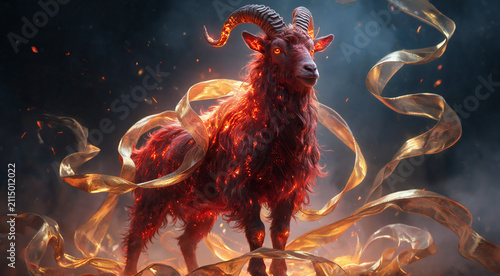 Celebrating the Year of the Fire Goat with vibrant symbols of luck and prosperity in an elegant festive atmosphere