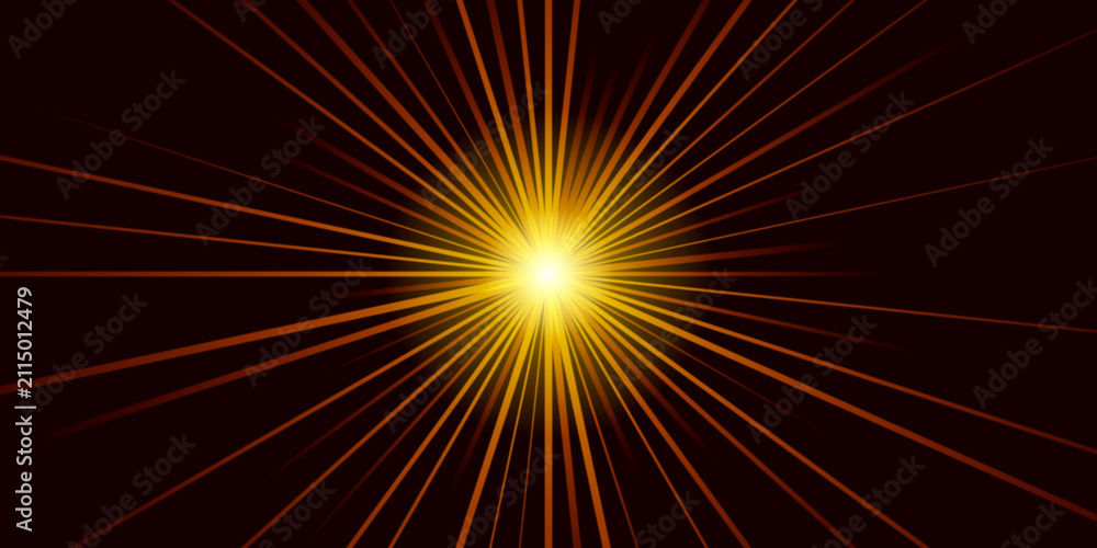 Fototapeta premium Bright golden starburst light effect on black background