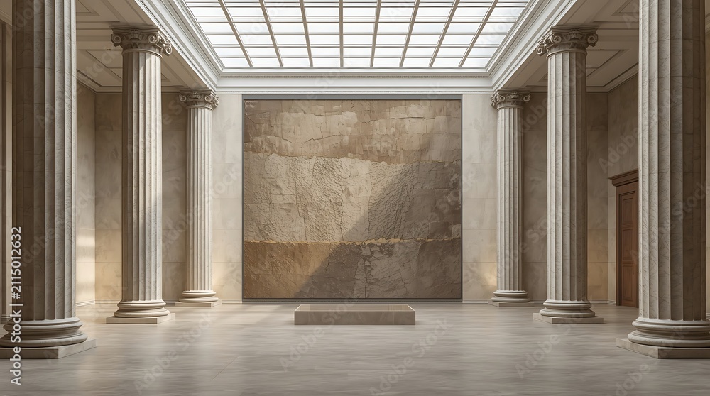 Fototapeta premium Grand Hall With Columns and Large Mural.