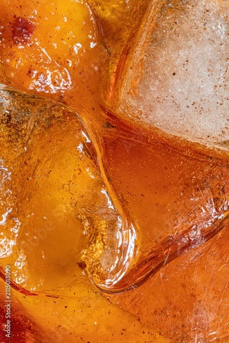 Old Fashioned Multiple Ice Cubes Amber Bourbon Bitters Abstract Macro Dark Background Vertical