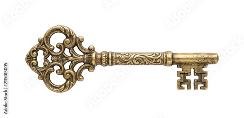 Bild auf Leinwand Ornate golden key png Vintage skeleton key cutout Antique brass key png