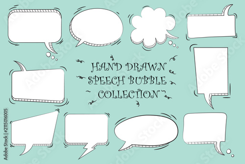 Hand Drawn Speech Bubble Collection Set with Doodle Comic Chat Boxes and Sketch Dialogue Balloons Vector Illustration.