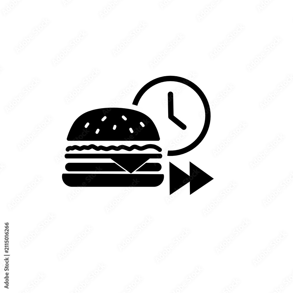 Fototapeta premium Fast Food Burger with Clock Icon Representing Quick Meal, Fast Delivery and Time Saving Concept