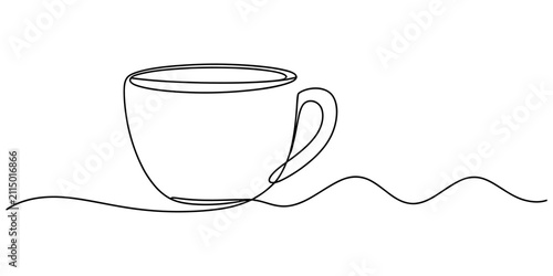 Canvastavla Continuous single line drawing of a coffee cup for cafe logo and minimalist art