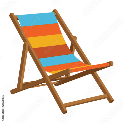 Colorful beach chair with wooden frame on white background