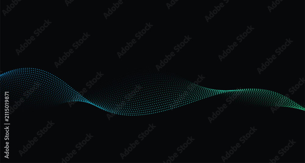 Fototapeta premium Flowing Colorful Dot Particles Wave with Spectrum Light Gradient on Black Background