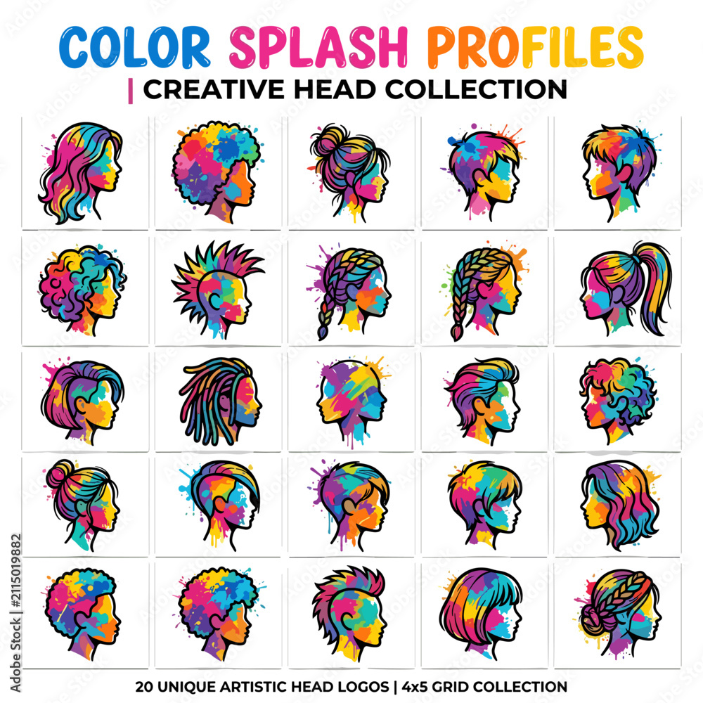 Fototapeta premium Colorful Avatar Profile Icon Set Vector Illustration Large Collection of 25 Creative Male and Female Head Icons