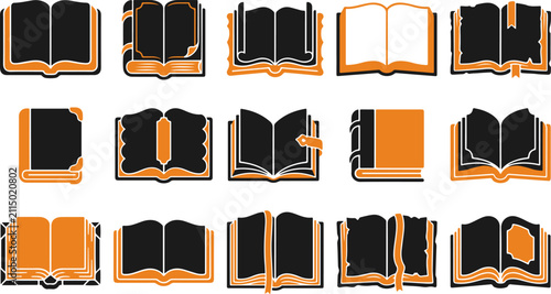 Collection of open and closed book icons for teachers day educational projects and academic school study materials design