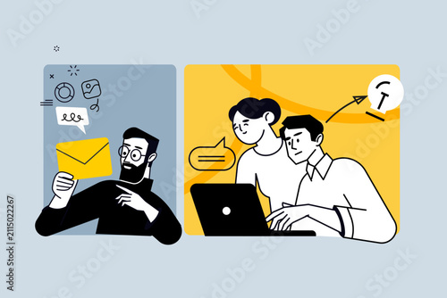 Creative business concept of email marketing. Vector illustration for web banner, social media banner, business presentation, marketing material. 