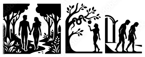 фотографія Garden of Eden story showing Adam and Eve with the serpent and expulsion from pa
