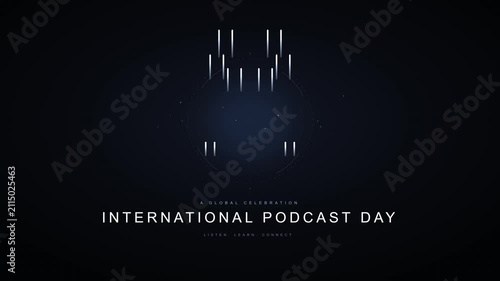 International podcast day motion background, with abstract digital, audio visualizer