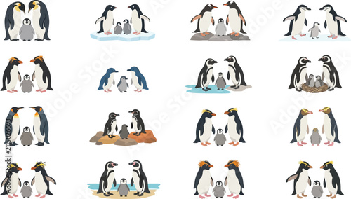 Obraz na płótnie Educational collection of diverse penguin families including emperor adélie gent