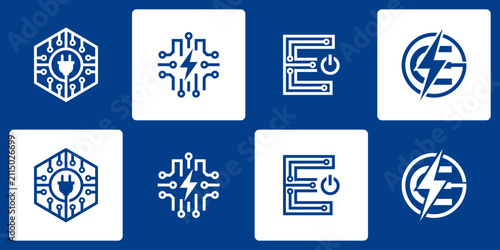 Collection of electrical vector logos with modern, simple, clean and abstract style. Icons for businesses, electricians, and personal branding.