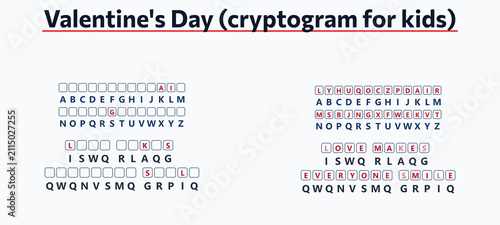 Quadro su tela Valentine's Day cryptogram activity for children in colorful design