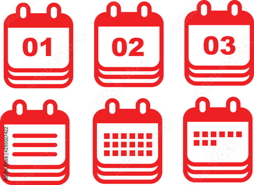 Red Outline Calendar Icons Set for Planner and Date Management