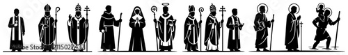 Fotografie Catholic clergy and saints silhouette icons including priest bishop monk and nun